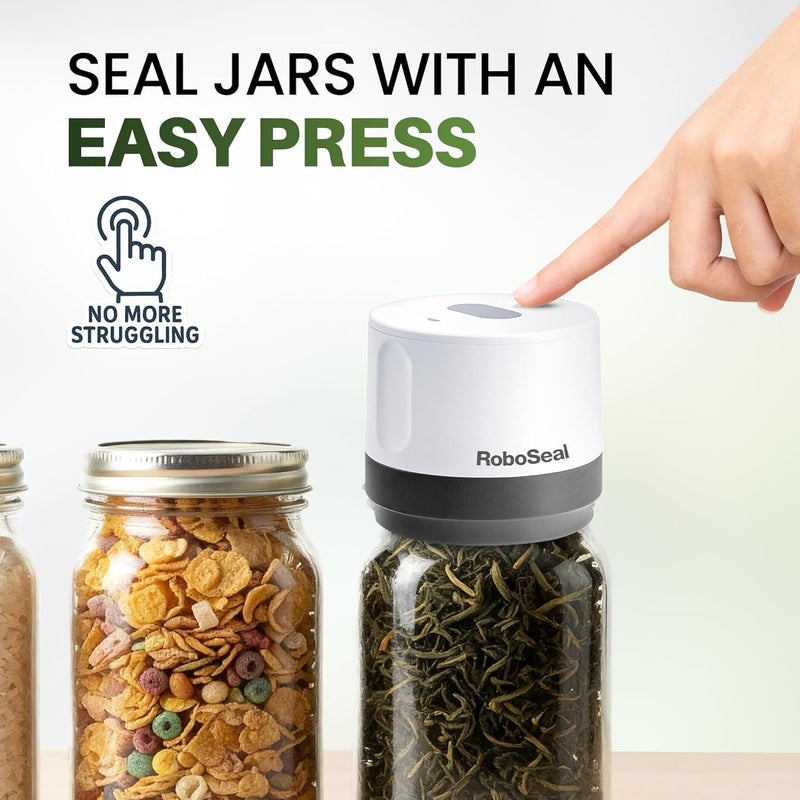 Emson RoboSeal Rechargeable Mason Jar Vacuum Sealer for Mason Jars Wide & Regular Mouth, One Touch Operation, 10 Jar Lids and Jar Opener Included, Digital Battery Indicator, Preserves Foods 5x Longer - Image 3